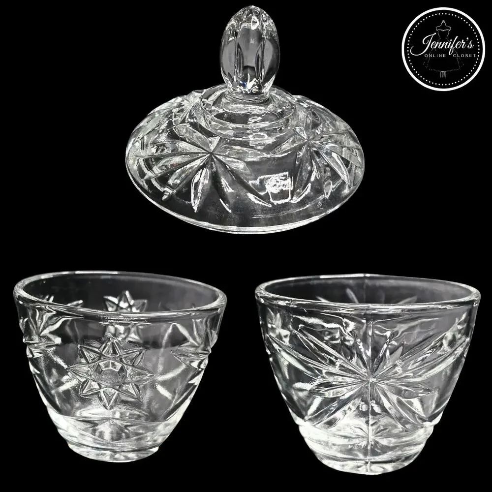 Anchor Hocking Vintage 60's/70's Early American Prescut Clear Sugar & Cream Set